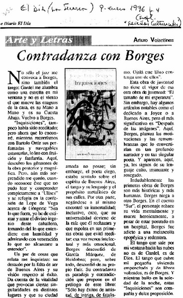 Contradanza con Borges  [artículo] Arturo Volantines.
