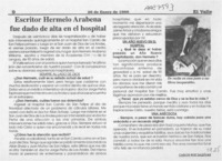 Escritor Hermelo Arabena fue dado de alta en el hospital  [artículo] Carlos Ruiz Zaldívar.