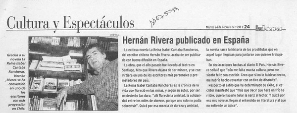 Hernán Rivera publicado en España  [artículo].