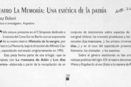 Teatro la memoria, una estética de la patria  [artículo] Jorge Dubatti.