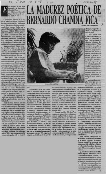 La madurez poética de Bernardo Chandía Fica  [artículo] José-Christian Páez.