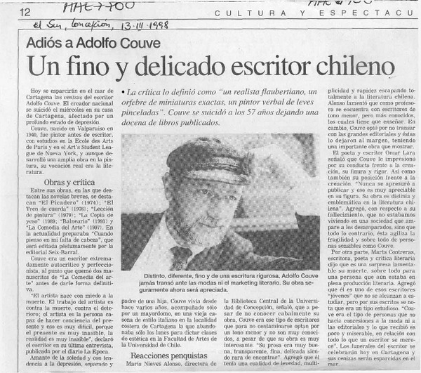 Un Fino y delicado escritor chileno  [artículo].