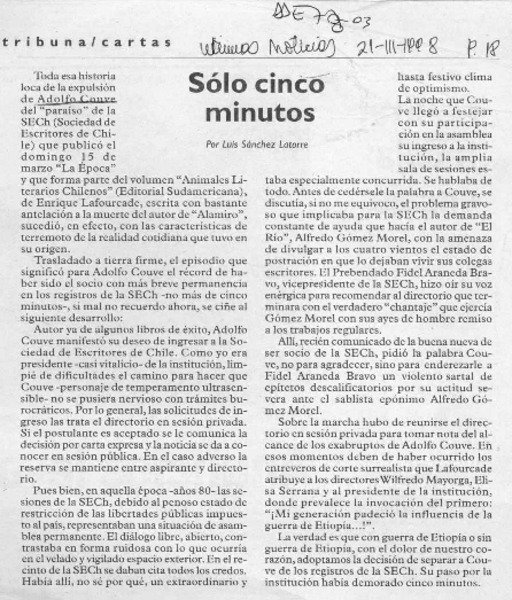 Sólo cinco minutos  [artículo] Luis Sánchez Latorre.