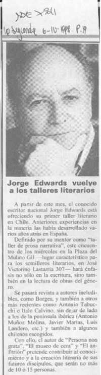Jorge Edwards vuelve a los talleres literarios
