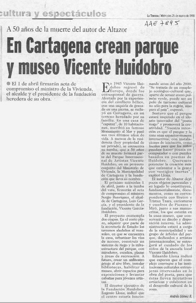 En Cartagena crean parque y museo Vicente Huidobro