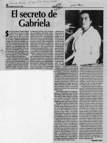 El secreto de Gabriela  [artículo] Virginia Vidal.