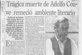 Trágica muerte de Adolfo Couve remeció ambiente literario  [artículo].