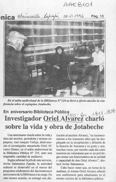 Investigador Oriel Alvarez charló sobre la vida y obra de Jotabeche  [artículo].
