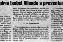 En abril vendría Isabel Allende a presentar "Afrodita"