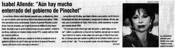 Isabel Allende, "Aún hay mucho enterrado del gobierno de Pinochet"