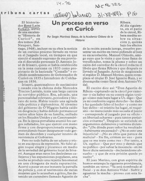 Un proceso en verso en Curicó  [artículo] Sergio Martínez Baeza.