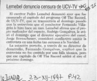 Lemebel denuncia censura de UCV-TV  [artículo].