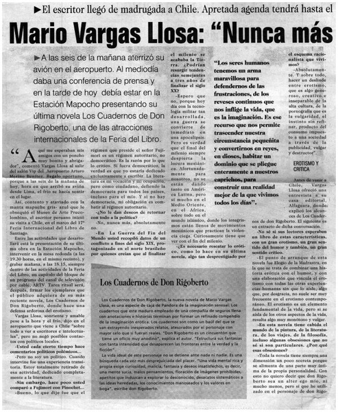 Mario Vargas LLosa, "Nunca más con la política"