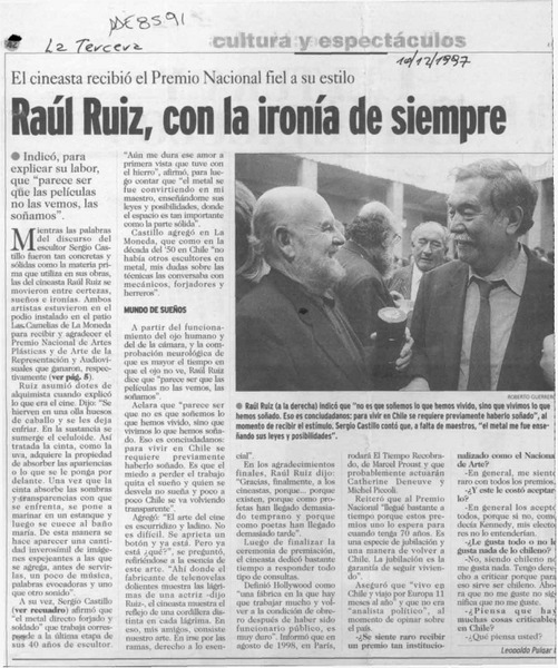 Raúl Ruiz, con la ironía de siempre  [artículo] Leopoldo Pulgar I.