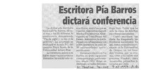 Escritora Pía Barros dictará conferencia  [artículo].