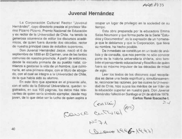 Juvenal Hernández  [artículo] Carlos René Ibacache I.