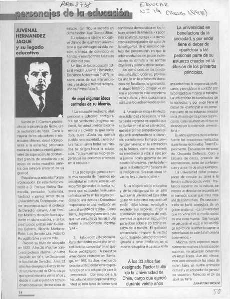 Juvenal Hernández y su legado educativo  [artículo] Juan Antonio Massone.