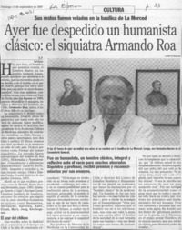 Ayer fue despedido un humanista clásico, el siquiatra Armando Roa  [artículo] X. P.