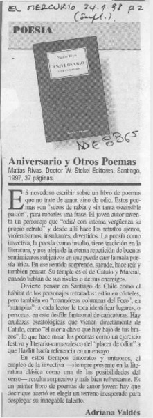 Aniversario y otros poemas  [artículo] Adriana Valdés.