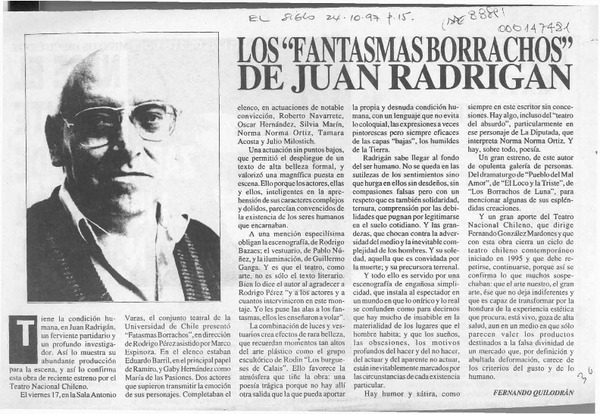 Los "Fantasmas borrachos" de Juan Radrigán  [artículo] Fernando Quilodrán.