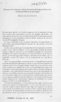 Discurso de recepción a Doña Antonieta Rodríguez París en la Academia Chilena de la Lengua  [artículo] Ernesto Livavic Gazzano.
