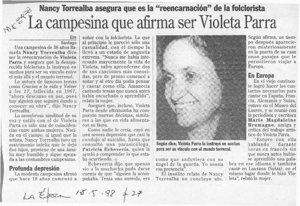 La Campesina que afirma ser Violeta Parra  [artículo].