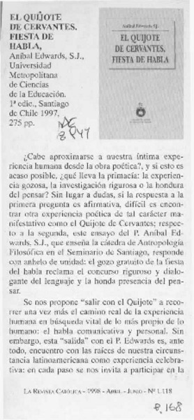 El Quijote de Cervantes, fiesta de habla  [artículo] Julio Söchting Herrera.