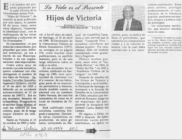 Hijos de Victoria  [artículo] Carlos René Ibacache.
