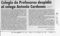 Colegio de Profesores despidió al colega Antonio Cárdenas  [artículo] Luis Riesco Pereira.