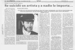 Se suicidó un artista y a nadie le importa  [artículo] Juan Pablo Jiménez.