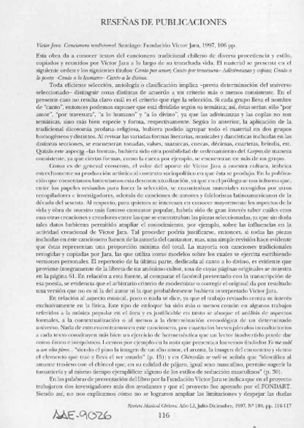 Víctor Jara, "Cancionero tradicional"  [artículo] Víctor Rondón.