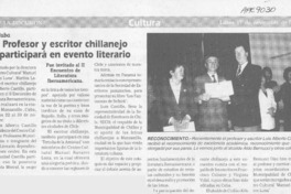 Profesor y escritor chillanejo participará en evento literario  [artículo].