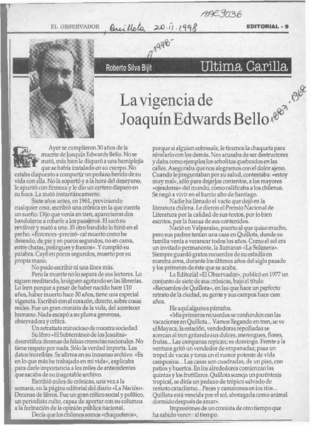 La vigencia de Joaquín Edwards Bello  [artículo] Roberto Silva Bijit.