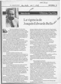 La vigencia de Joaquín Edwards Bello  [artículo] Roberto Silva Bijit.