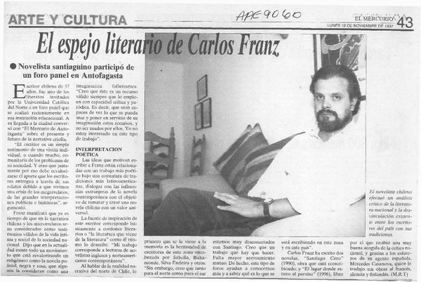 El Espejo literario de Carlos Franz  [artículo] M. R. T.