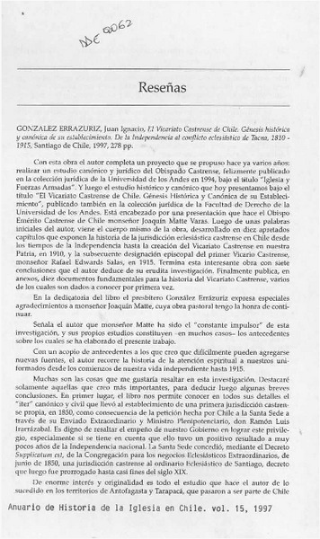 El Vicatario Castrense de Chile  [artículo] Gonzalo Duarte García de Cortázar.