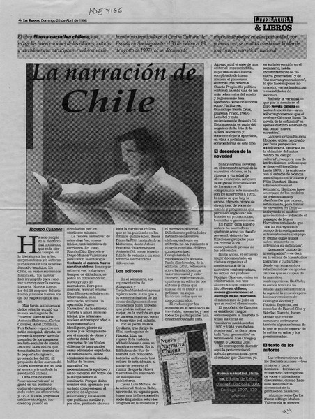 La narración de Chile  [artículo] Ricardo Cuadros.