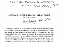 Carnaval, representación y fracaso en El Buscón  [artículo] Carmen R. Rabell.
