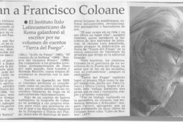 Premian a Francisco Coloane  [artículo].