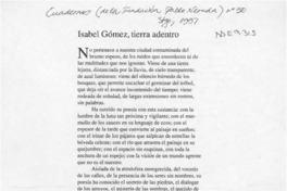 Isabel Gómez, tierra adentro  [artículo] Sergio Bueno Venegas.