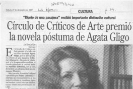 Círculo de Críticos de Arte premió la novela póstuma de Agata Gligo  [artículo].