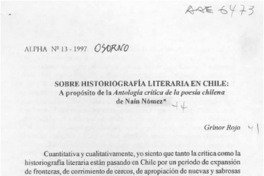 Sobre historiografía literaria en Chile  [artículo] Grínor Rojo.