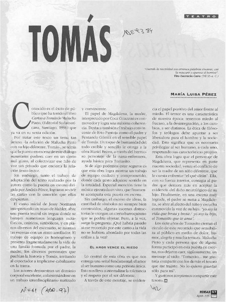 Tomás  [artículo] María Luisa Pérez.