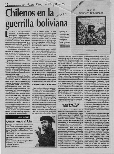 Chilenos en la guerrilla boliviana  [artículo] Ernesto Carmona.