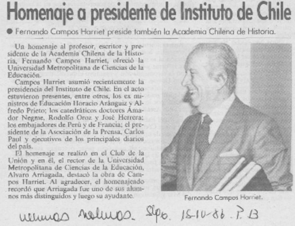 Homenaje a presidente de Instituto de Chile