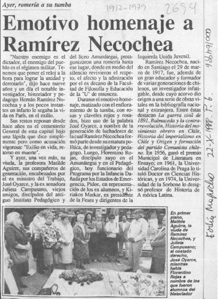 Emotivo homenaje a Ramírez Necochea  [artículo].