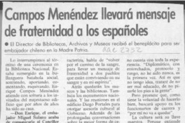 Campos Menéndez llevará mensaje de fraternidad a los españoles  [artículo].