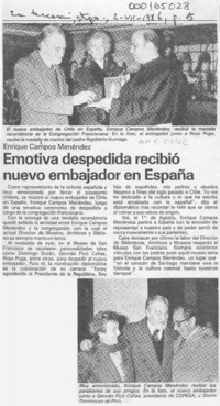 Emotiva despedida recibió nuevo embajador en España  [artículo].
