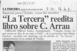 "La Tercera" reedita libro sobre C. Arrau  [artículo] Héctor Suazo.