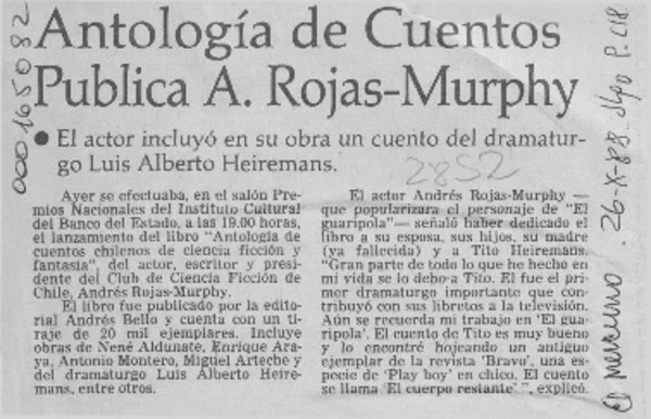Antología de cuentos publica A. Rojas-Murphy  [artículo].